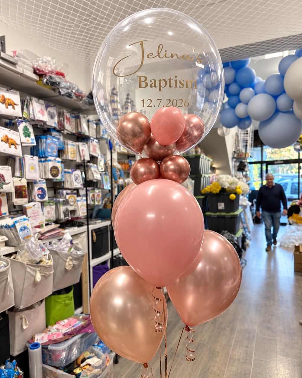 Rose Gold Baptism Balloon Bouquet Sydney