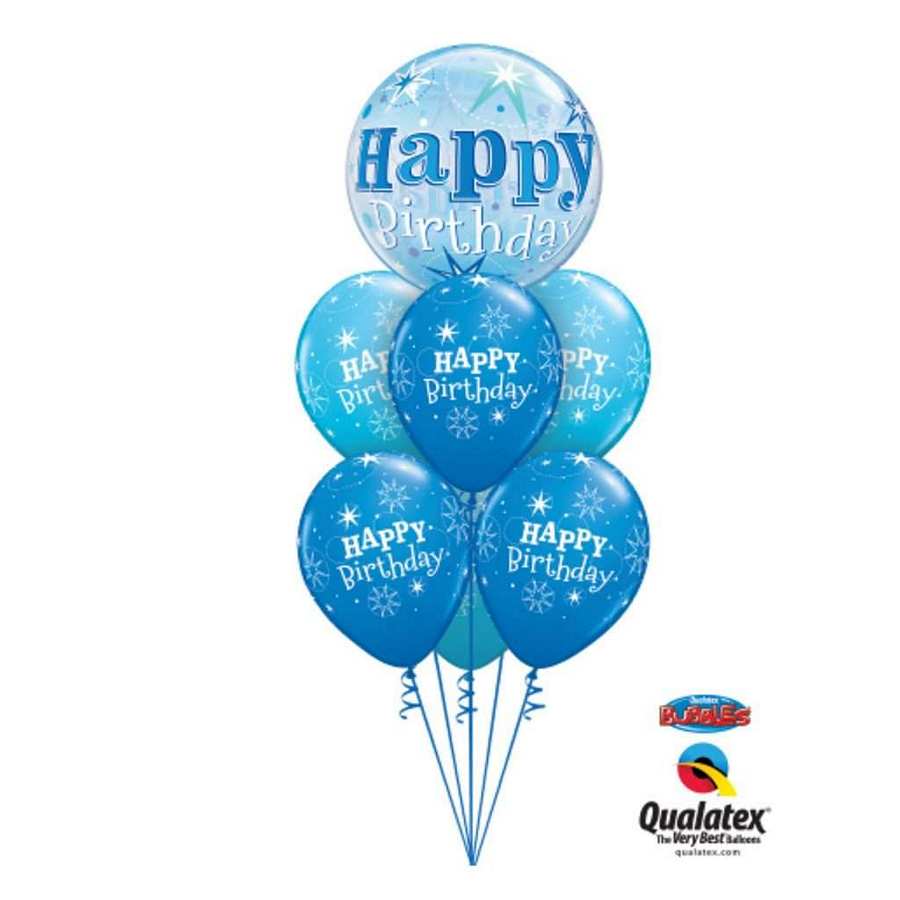 Blue Bubble Happy Birthday Balloon Bouquet